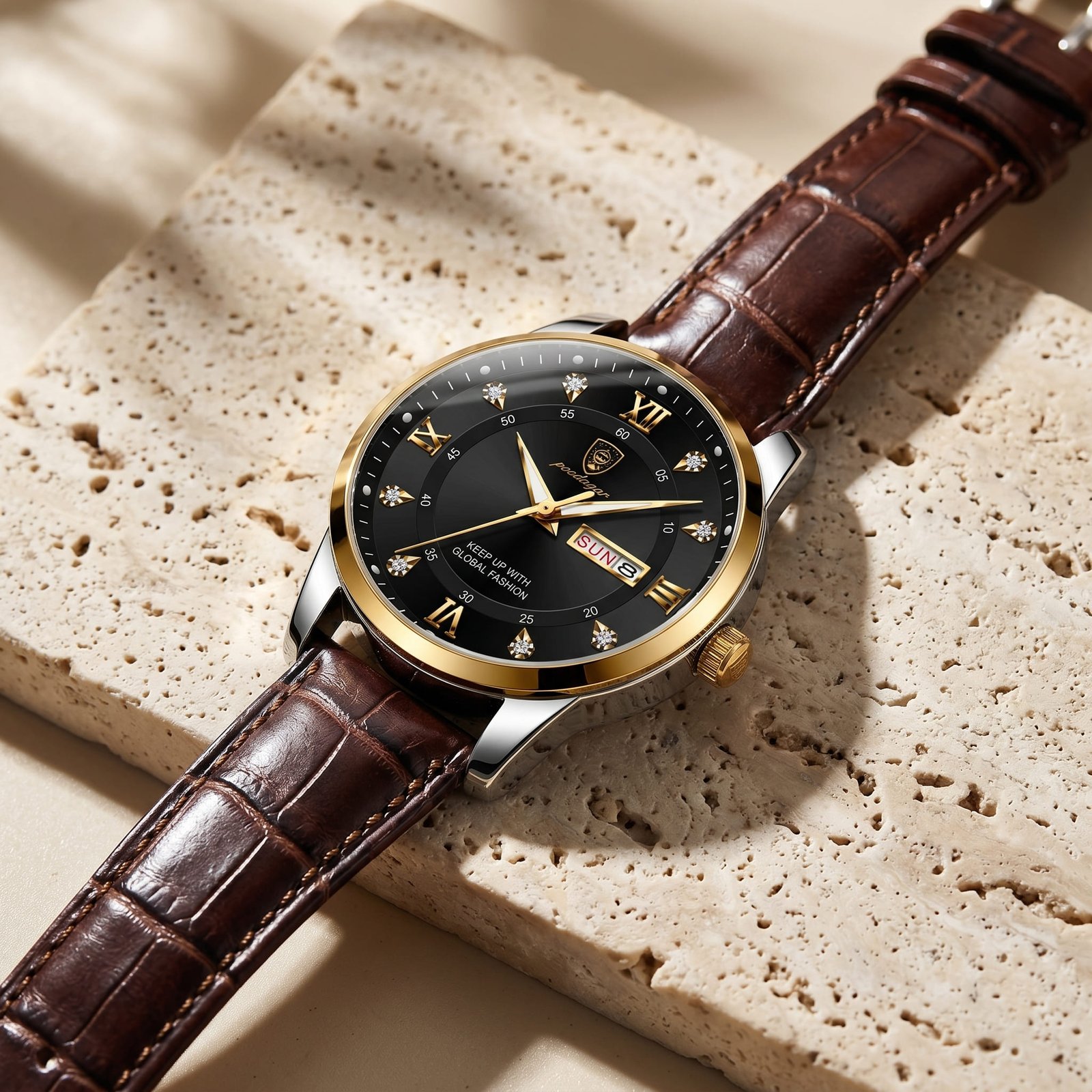 Classico Cuir cadran noir — pierre naturelle