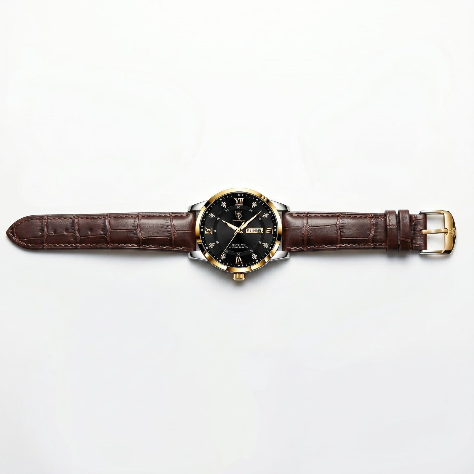 Classico Cuir cadran noir — bracelet déployé