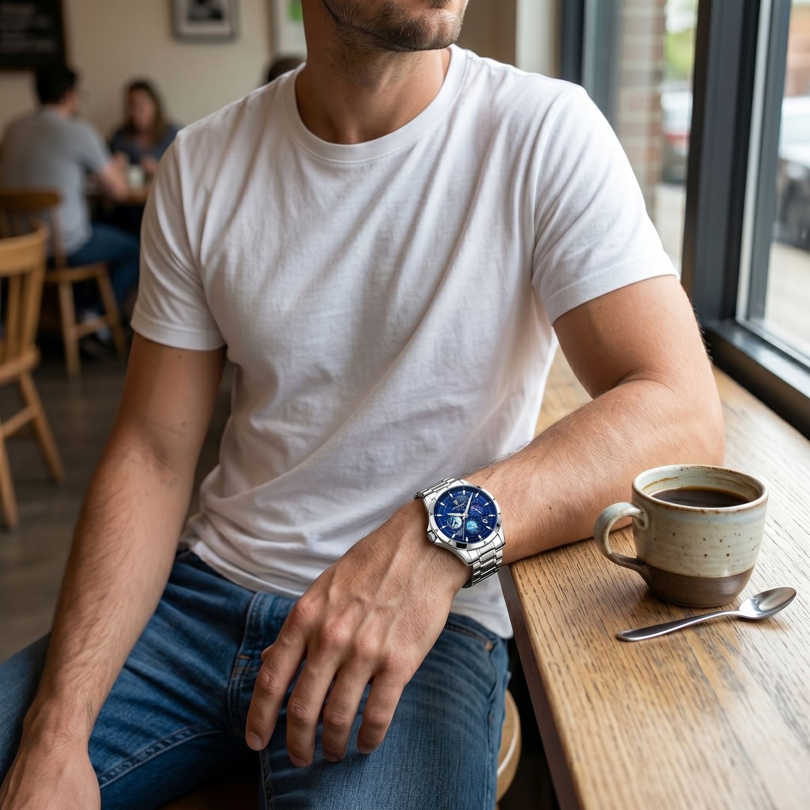 Nautique acier argenté — pause café
